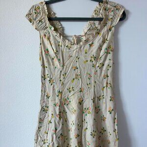 Free People Floral Ruffle Mini Dress – Cap Sleeve – Cream Print